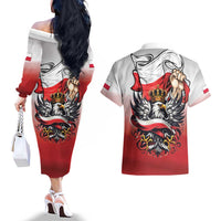 Poland Independence Day Couples Matching Off The Shoulder Long Sleeve Dress and Hawaiian Shirt Polska White Eagle and Flag Style - Wonder Print Shop