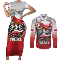 Poland Independence Day Couples Matching Short Sleeve Bodycon Dress and Long Sleeve Button Shirt Polska White Eagle and Flag Style - Wonder Print Shop