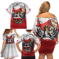 Poland Independence Day Family Matching Off Shoulder Short Dress and Hawaiian Shirt Polska White Eagle and Flag Style - Wonder Print Shop