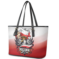 Poland Independence Day Leather Tote Bag Polska White Eagle and Flag Style - Wonder Print Shop