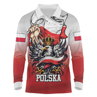 Poland Independence Day Long Sleeve Polo Shirt Polska White Eagle and Flag Style - Wonder Print Shop