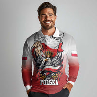 Poland Independence Day Long Sleeve Polo Shirt Polska White Eagle and Flag Style - Wonder Print Shop