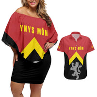 Personalised Anglesey Wales Couples Matching Off Shoulder Short Dress and Hawaiian Shirt Ynys Mon Welsh Lion Flag Design - Wonder Print Shop