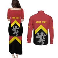 Personalised Anglesey Wales Couples Matching Puletasi and Long Sleeve Button Shirt Ynys Mon Welsh Lion Flag Design - Wonder Print Shop