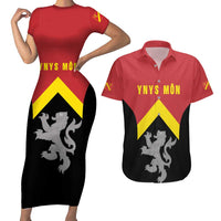 Personalised Anglesey Wales Couples Matching Short Sleeve Bodycon Dress and Hawaiian Shirt Ynys Mon Welsh Lion Flag Design - Wonder Print Shop