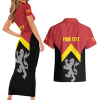 Personalised Anglesey Wales Couples Matching Short Sleeve Bodycon Dress and Hawaiian Shirt Ynys Mon Welsh Lion Flag Design - Wonder Print Shop