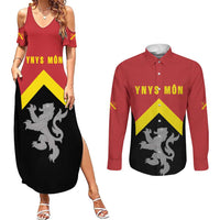 Personalised Anglesey Wales Couples Matching Summer Maxi Dress and Long Sleeve Button Shirt Ynys Mon Welsh Lion Flag Design - Wonder Print Shop