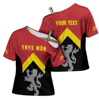 Personalised Anglesey Wales Cross Shoulder Shirt Ynys Mon Welsh Lion Flag Design - Wonder Print Shop