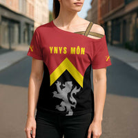 Personalised Anglesey Wales Cross Shoulder Shirt Ynys Mon Welsh Lion Flag Design - Wonder Print Shop