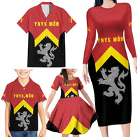 Personalised Anglesey Wales Family Matching Long Sleeve Bodycon Dress and Hawaiian Shirt Ynys Mon Welsh Lion Flag Design - Wonder Print Shop