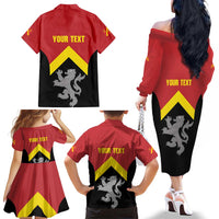 Personalised Anglesey Wales Family Matching Off The Shoulder Long Sleeve Dress and Hawaiian Shirt Ynys Mon Welsh Lion Flag Design - Wonder Print Shop