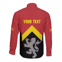 Personalised Anglesey Wales Long Sleeve Button Shirt Ynys Mon Welsh Lion Flag Design - Wonder Print Shop