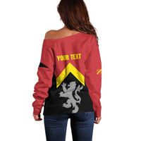 Personalised Anglesey Wales Off Shoulder Sweater Ynys Mon Welsh Lion Flag Design - Wonder Print Shop