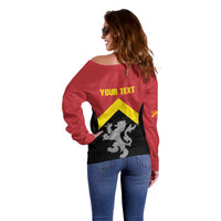 Personalised Anglesey Wales Off Shoulder Sweater Ynys Mon Welsh Lion Flag Design - Wonder Print Shop