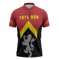 Personalised Anglesey Wales Zipper Polo Shirt Ynys Mon Welsh Lion Flag Design - Wonder Print Shop