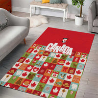 Canada Football Area Rug Patchwork Icons and Maple Leaf Pattern - Wonder Print Shop
