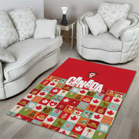 Canada Football Area Rug Patchwork Icons and Maple Leaf Pattern - Wonder Print Shop