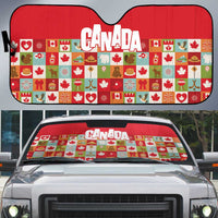 Canada Football Auto Sun Shade Patchwork Icons and Maple Leaf Pattern - Wonder Print Shop