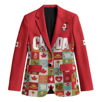 Canada Football Blazer Patchwork Icons and Maple Leaf Pattern - Wonder Print Shop
