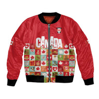 Canada Football Bomber Jacket Patchwork Icons and Maple Leaf Pattern - Wonder Print Shop