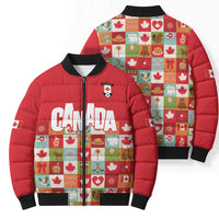 Canada Football Bomber Puffer Jacket Patchwork Icons and Maple Leaf Pattern - Wonder Print Shop