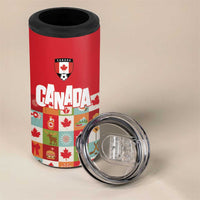 Canada Football 4 in 1 Can Cooler Tumbler Patchwork Icons and Maple Leaf Pattern - Wonder Print Shop