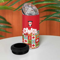 Canada Football 4 in 1 Can Cooler Tumbler Patchwork Icons and Maple Leaf Pattern - Wonder Print Shop
