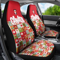 Canada Football Car Seat Cover Patchwork Icons and Maple Leaf Pattern - Wonder Print Shop
