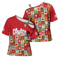 Canada Football Cross Shoulder Shirt Patchwork Icons and Maple Leaf Pattern - Wonder Print Shop