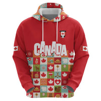 Canada Football Hoodie Patchwork Icons and Maple Leaf Pattern - Wonder Print Shop