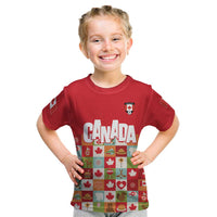 Canada Football Kid T Shirt Patchwork Icons and Maple Leaf Pattern - Wonder Print Shop