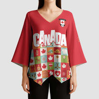 Canada Football Kimono Sleeve Blouse Patchwork Icons and Maple Leaf Pattern - Wonder Print Shop