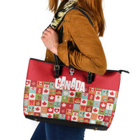 Canada Football Leather Tote Bag Patchwork Icons and Maple Leaf Pattern - Wonder Print Shop