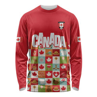 Canada Football Long Sleeve Shirt Patchwork Icons and Maple Leaf Pattern - Wonder Print Shop