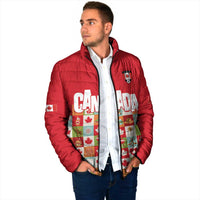 Canada Football Padded Jacket Patchwork Icons and Maple Leaf Pattern - Wonder Print Shop