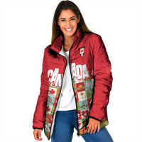 Canada Football Padded Jacket Patchwork Icons and Maple Leaf Pattern - Wonder Print Shop