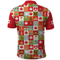 Canada Football Polo Shirt Patchwork Icons and Maple Leaf Pattern - Wonder Print Shop