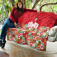 Canada Football Quilt Patchwork Icons and Maple Leaf Pattern - Wonder Print Shop