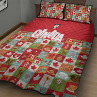 Canada Football Quilt Bed Set Patchwork Icons and Maple Leaf Pattern - Wonder Print Shop