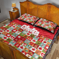 Canada Football Quilt Bed Set Patchwork Icons and Maple Leaf Pattern - Wonder Print Shop