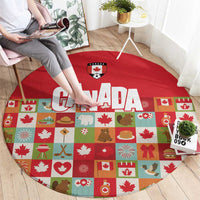 Canada Football Round Carpet Patchwork Icons and Maple Leaf Pattern - Wonder Print Shop