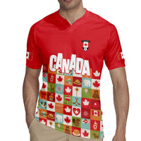 Canada Football Rugby Jersey Patchwork Icons and Maple Leaf Pattern - Wonder Print Shop