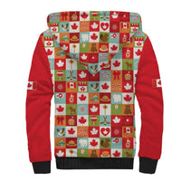 Canada Football Sherpa Hoodie Patchwork Icons and Maple Leaf Pattern - Wonder Print Shop