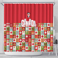 Canada Football Shower Curtain Patchwork Icons and Maple Leaf Pattern - Wonder Print Shop
