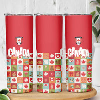 Canada Football Skinny Tumbler Patchwork Icons and Maple Leaf Pattern - Wonder Print Shop