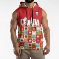 Canada Football Sleeveless Hoodie Patchwork Icons and Maple Leaf Pattern - Wonder Print Shop