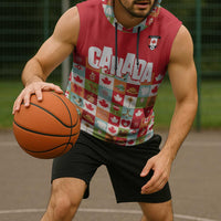 Canada Football Sleeveless Hoodie Patchwork Icons and Maple Leaf Pattern - Wonder Print Shop