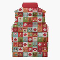 Canada Football Sleeveless Puffer Jacket Patchwork Icons and Maple Leaf Pattern - Wonder Print Shop