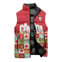 Canada Football Sleeveless Puffer Jacket Patchwork Icons and Maple Leaf Pattern - Wonder Print Shop