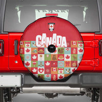 Canada Football Spare Tire Cover Patchwork Icons and Maple Leaf Pattern - Wonder Print Shop